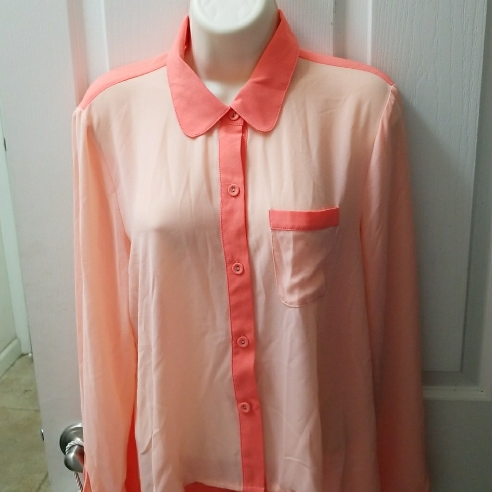 Sheer salmon/peach blouse, NWT